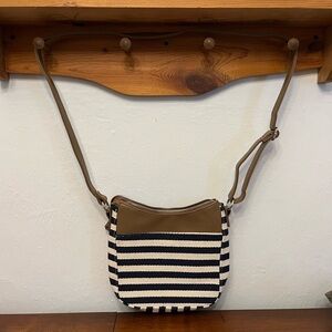 Small Navy Blue Striped Crossbody Purse with Zip Closure